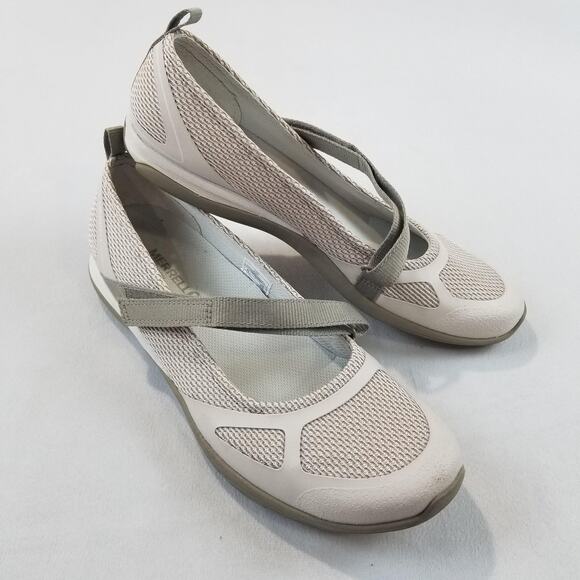 Merrell Womens 9.5 Taupe Mary Jane Mesh Walking Shoes Comfort Strap Lightweight - Picture 1 of 10